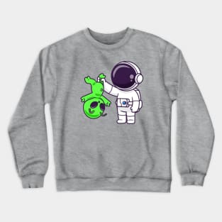 Cute Astronaut Catch Alien Cartoon Crewneck Sweatshirt